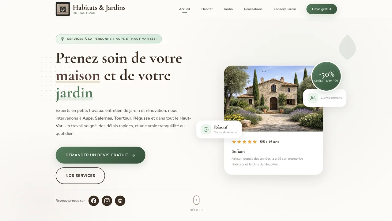 Capture d'écran du site Habitats et Jardins du Haut-Var