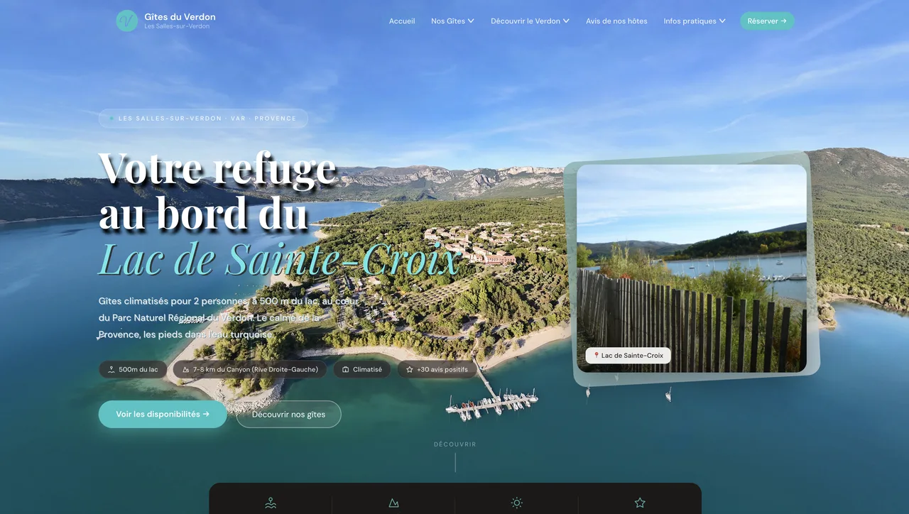 Capture d'écran du site Gîtes du Verdon